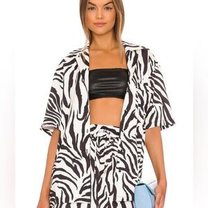 AFRM Wrenn Button Front Shirt in Blanc Zebra